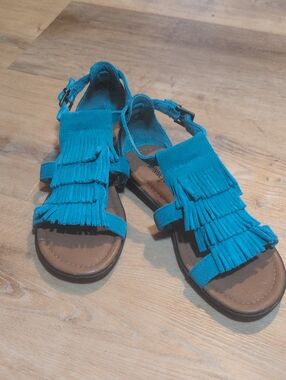 Minnetonka Women's Teal Leather Fringe Sandals